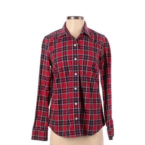 Vineyard Vines Women's Plaid Tartan Button Down Shirt Red Blue White Size 2 - Picture 1 of 9